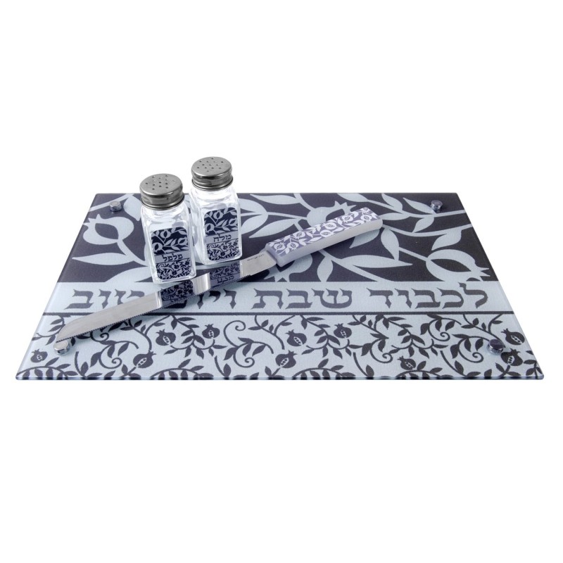 Dorit Judaica Tempered Glass Challah Board - Pomegranates Print